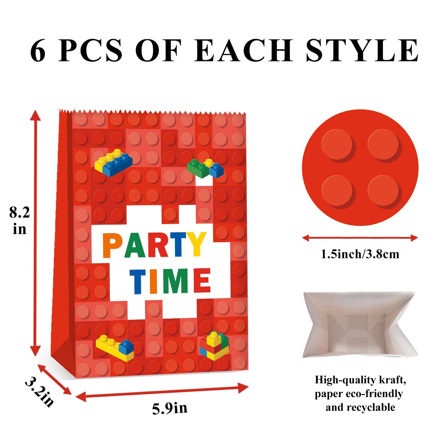 24Pcs Building Block Favor Bags Bricks Candy Treat Paper party Bags Goodie Gift Bags for kids Birthday Party Decoration Supplies