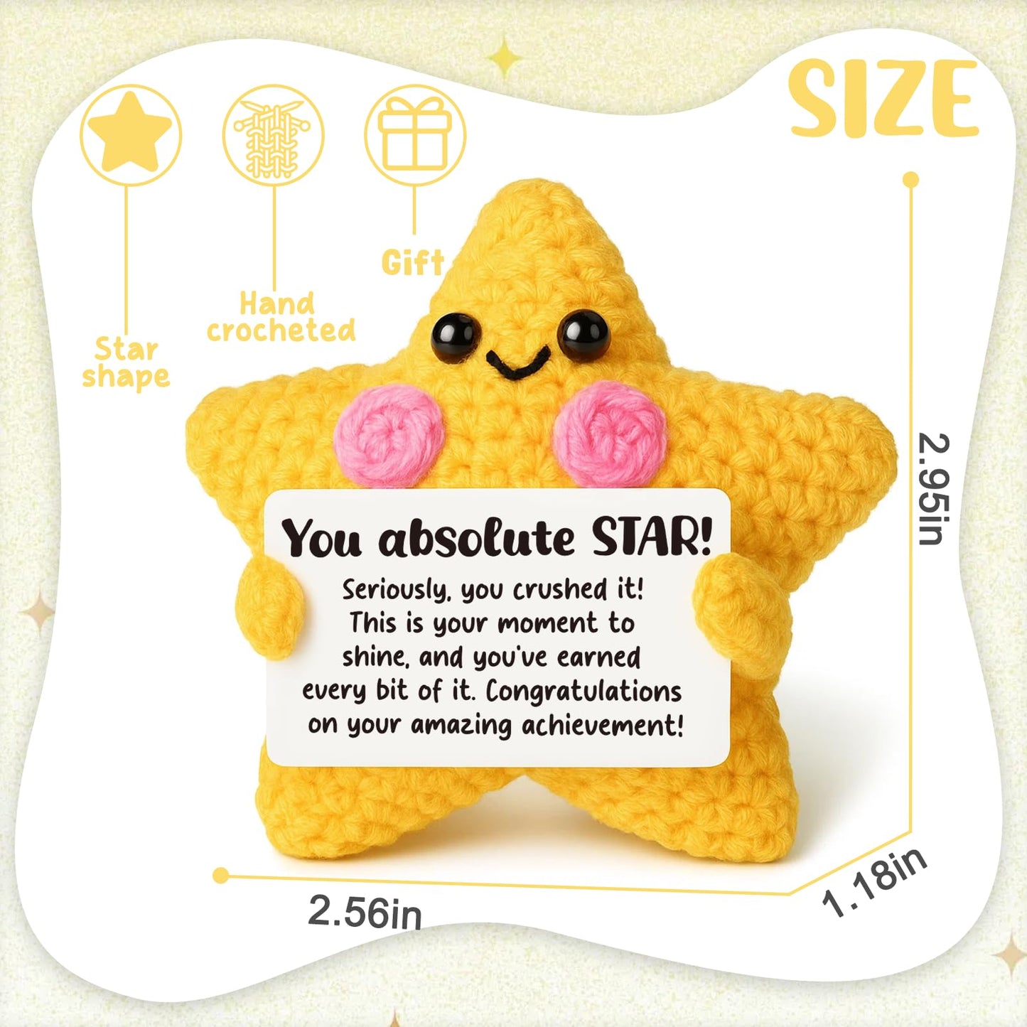 AVALYNNE Crochet Star Congratulations Gift - New Job & Promotion Gift for Coworker, Proud of You Achievement Keepsake for Student Graduation, Desk Buddy Decor, Christmas Stocking Stuffer