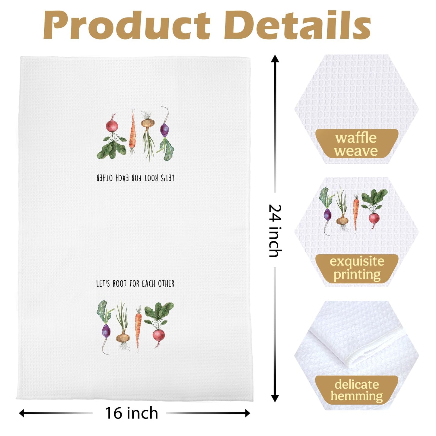 Inspirational Foodie Kitchen Towels - Funny Vegetarian Decorative Waffle Dish Towels, Gardening Gifts Hand Tea Towel, 16x24 Inches