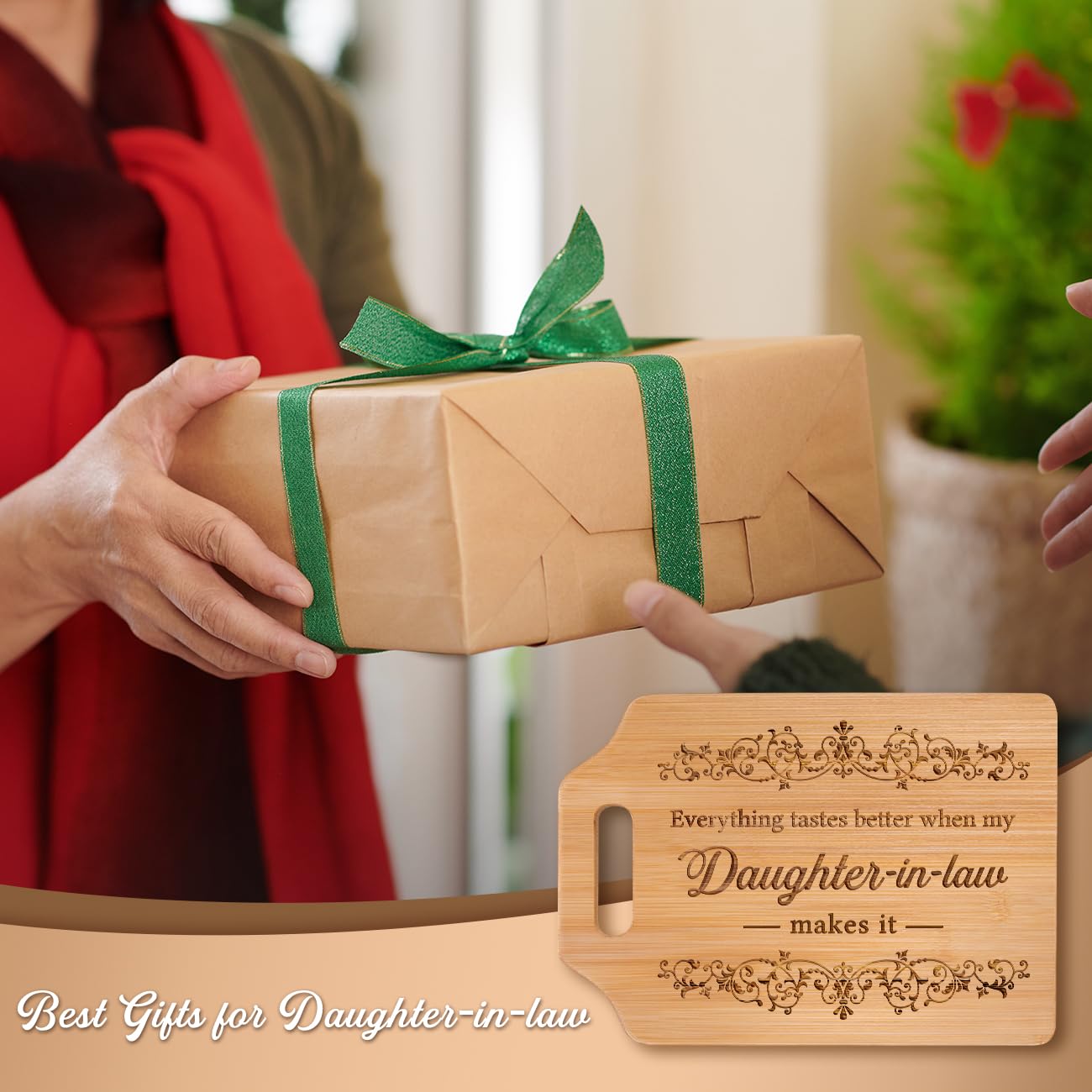 AceThrills Daughter in Law Gifts for Daughter in Law Birthday, Christmas, Mothers Day - Engraved Bamboo Cutting Board (Everything Tastes Better)