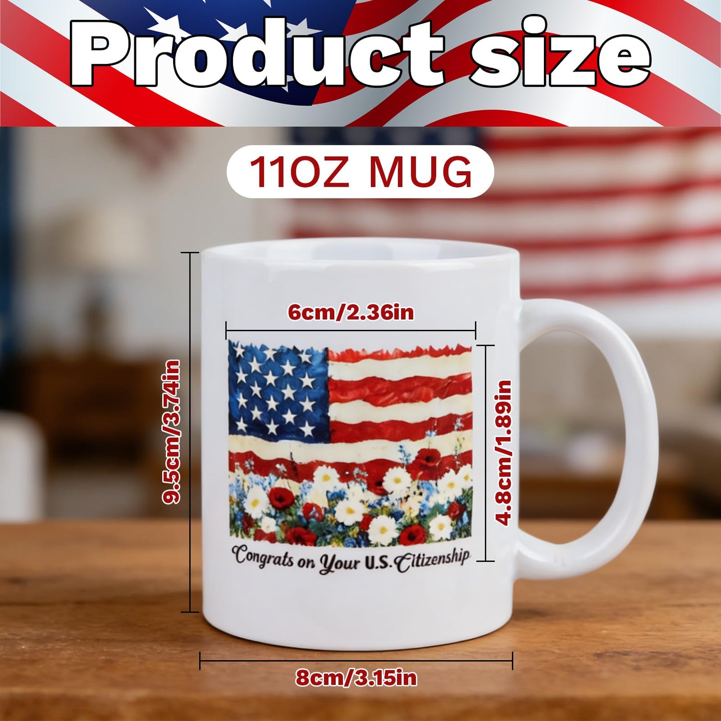 US Citizenship Gift Ideas, 2026 American Flag Flower Coffee Mug for New Citizen, Personalized Citizenship Cup Commemorative Gift for Men and Women, Ceramic