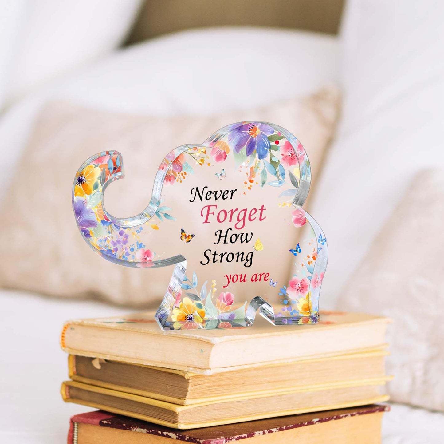 Inspirational Gifts for Women Elephant Gifts for Female Cheer up Gifts for Women Acrylic Elephant Shape Desk Decorative Sign Office Desk Accessories Gift for Mom Aunt Sister Daughter