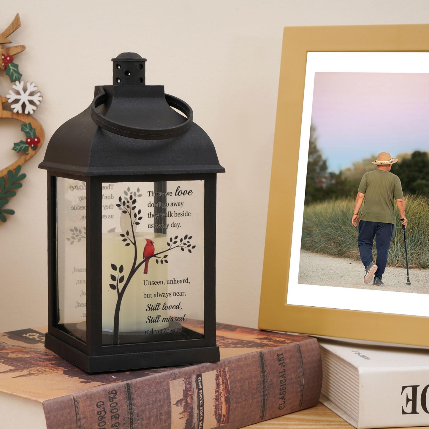 Memorial Lantern with Card - Sympathy Gift for Loss of Mom/Dad/Loved One, Bereavement Keepsake with Flickering Flame, Memory Lamp for Funeral Remembrance or Celebration (Black)