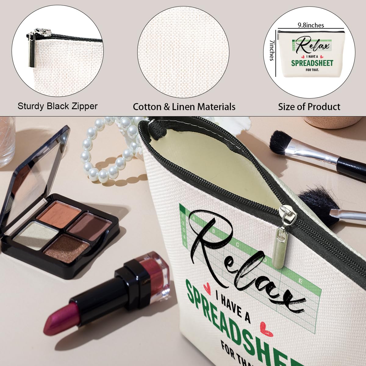 Accountant Gifts Funny Makeup Bag Excel Gifts Office Accessories Supplies Humor Office Gifts for Women Coworker Accountant CPA Birthday Graduation Boss Day Cosmetic Bags Travel Toiletry Bag