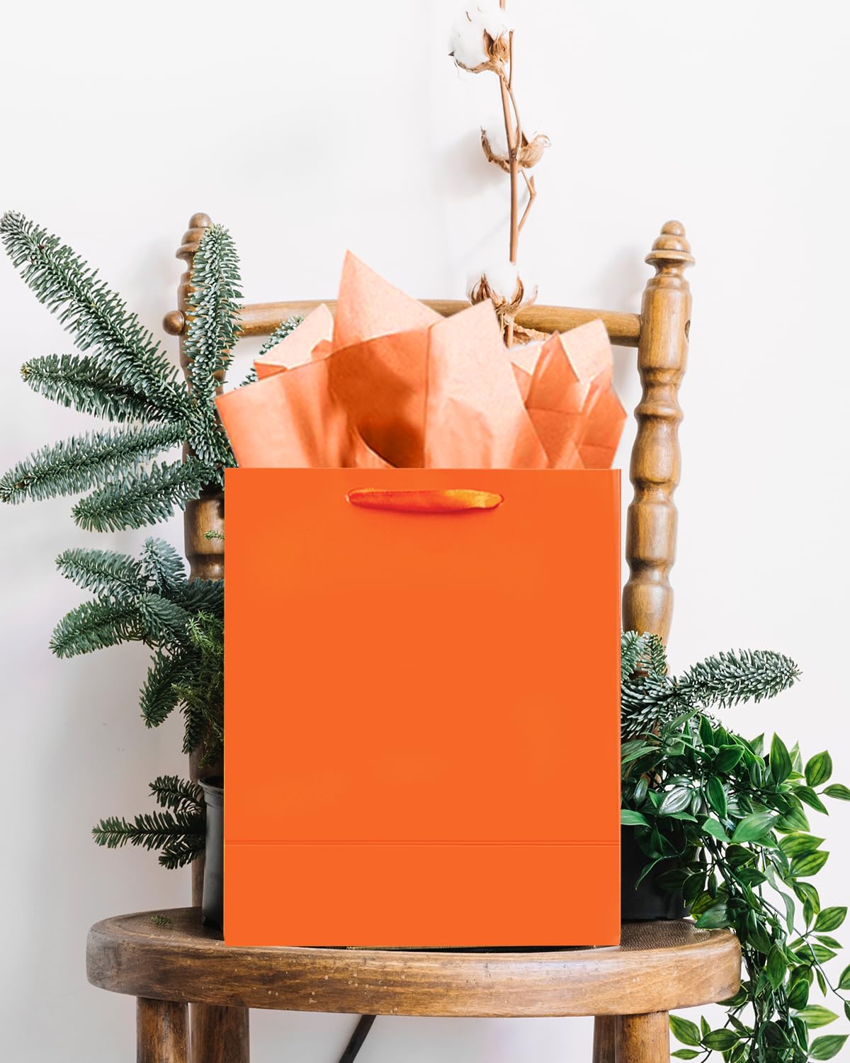 qiqee 24pcs Bright Orange Gift Bags with Tissue Paper for Wedding, Birthday, Party Supplies-7.9"x4.3"x9.6" Medium Size Cardboard Gift Bags(24pcs Bags + Tissue Paper )