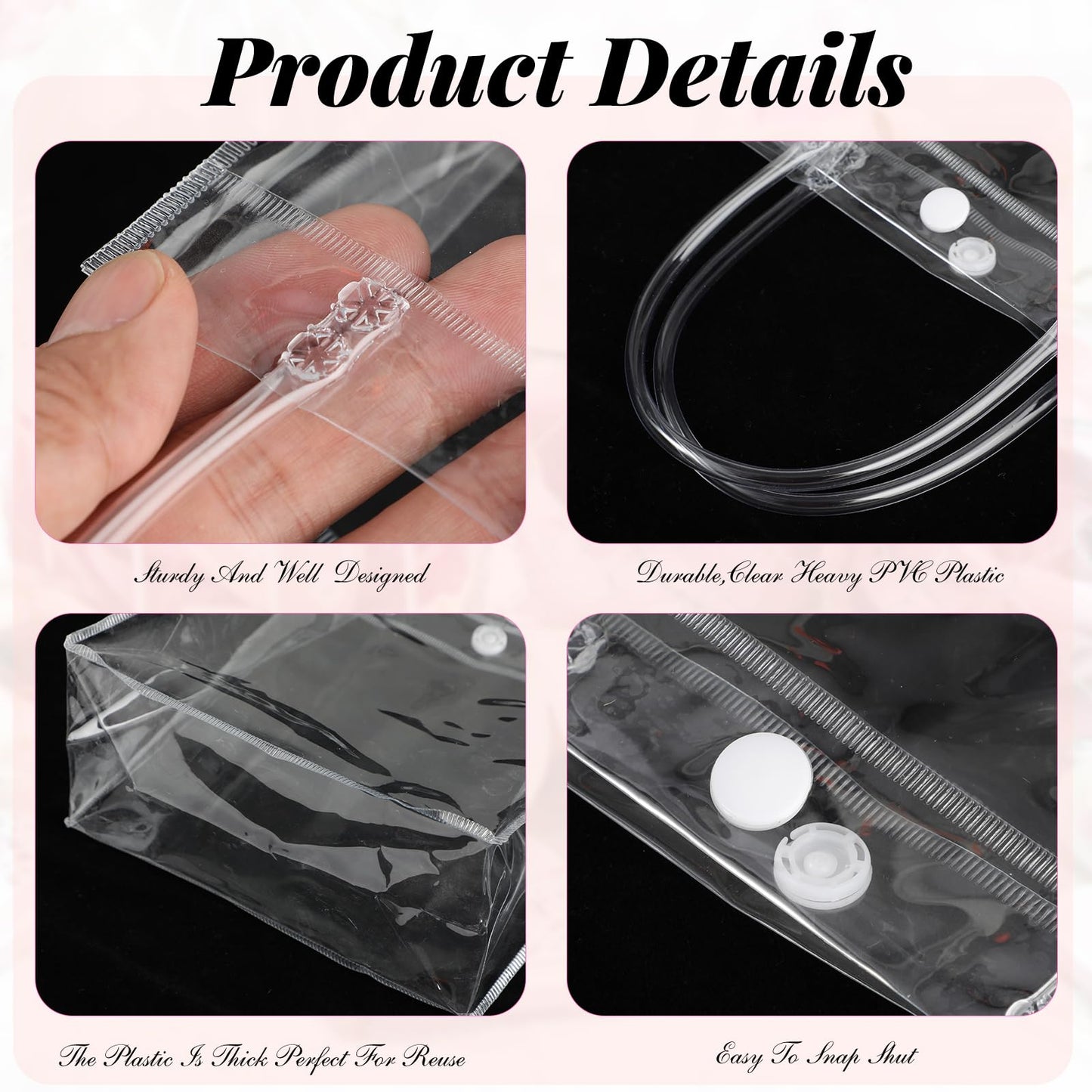 Saintrygo 50 Pcs Clear Plastic Gift Bags with Handles PVC Reusable Party Favour Plastic Gift Bag Transparent Goodie Bag Bulk for Gifts Wedding Birthday Graduation Mother's Day(5.9 x 6.3 x 2.8 Inches)