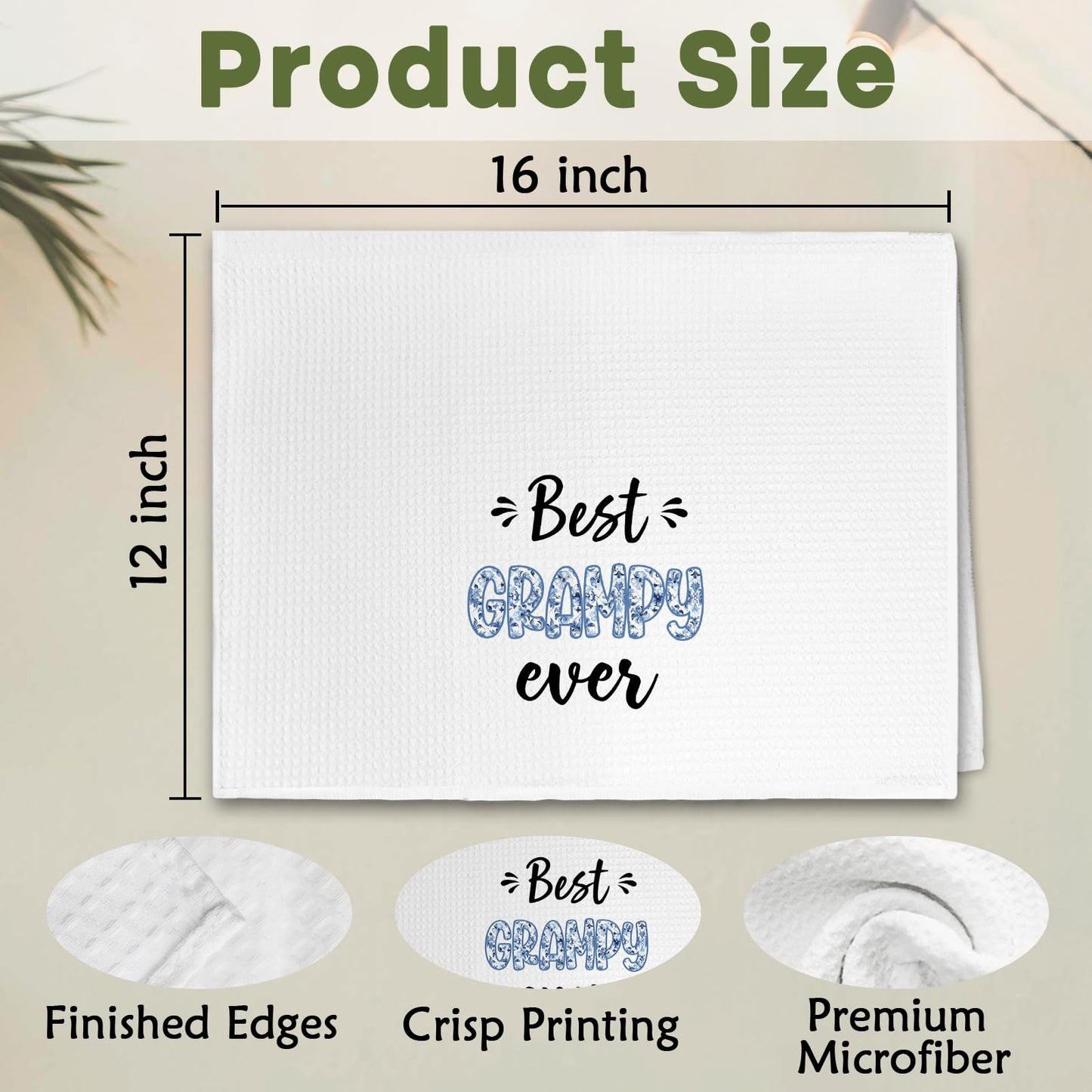 Best Grampy Ever Fathers Day Birthday Gifts Hand Towels for Grampy Grandpa from Grandkids, Chinoiserie Blue and White Grandpa Gifts Kitchen Dish Tea Towels for Bathroom Kitchen Decor, 16x24Inch