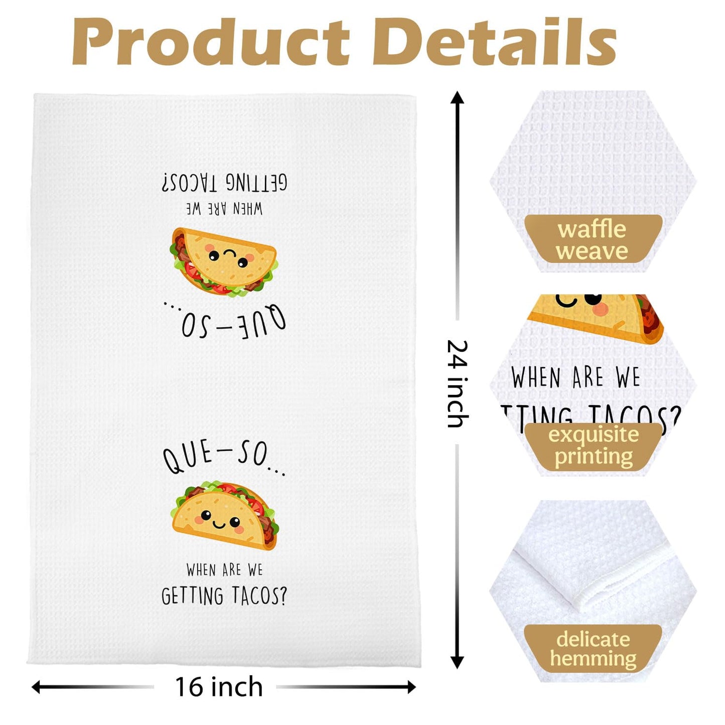 Taco Gifts Kitchen Towels - Funny Taco Bar Decorations, Funny Mexican Tuesday Decorative Waffle Dish Towels, Hostess Mexican Gifts Hand Towel, Hostess Gift Tea Towel, 16×24 Inches