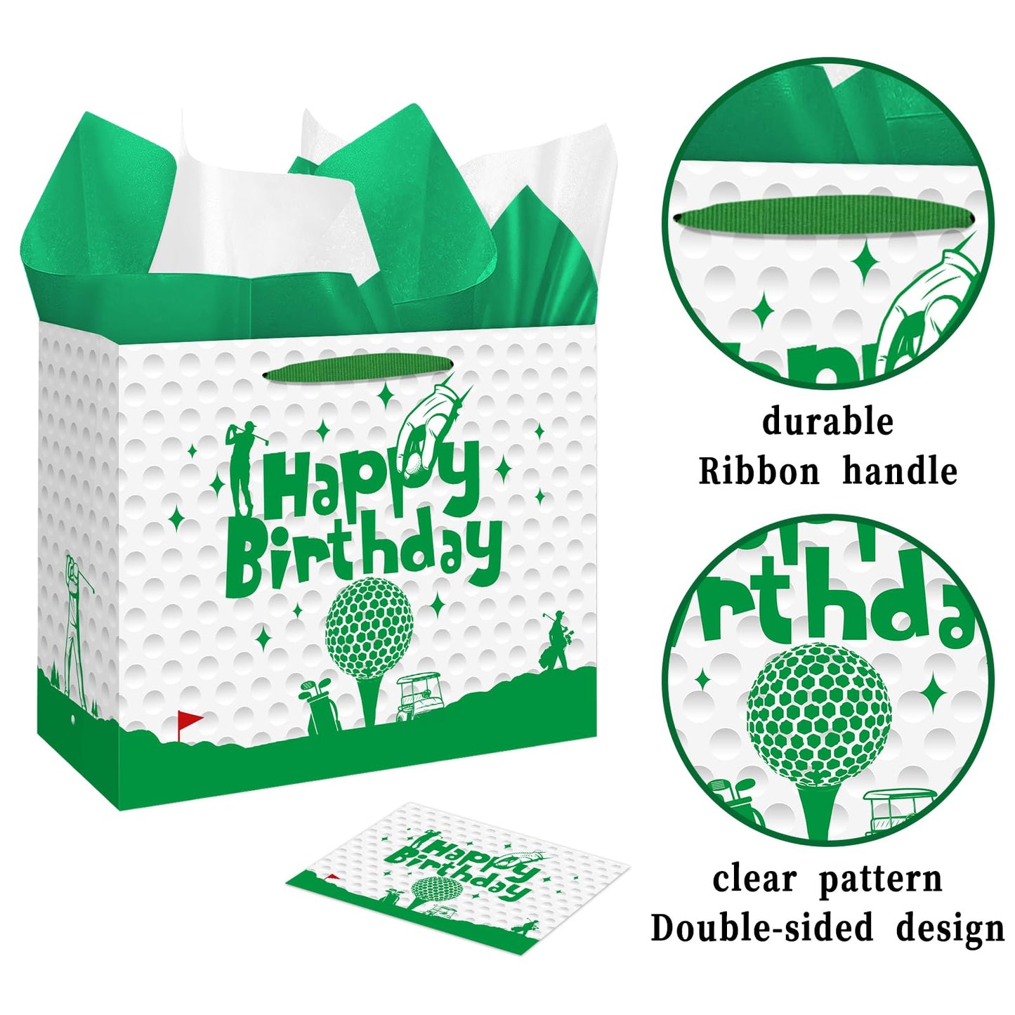 Jiaoiudi Golf Gift Bag with Tissue Paper Greeting Card Golf Goodie Bags Large with Handles
