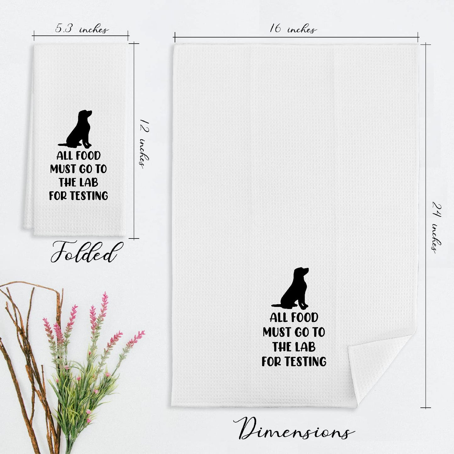 EIONEY All Food Must Go to The Lab for Testing Kitchen Towels,Dish Cloth Flour Sack Hand Towel for Farmhouse Kitchen Decor,24 X 16 Inches Cotton Dish Towels Dishcloths,Labrador Lovers Gifts