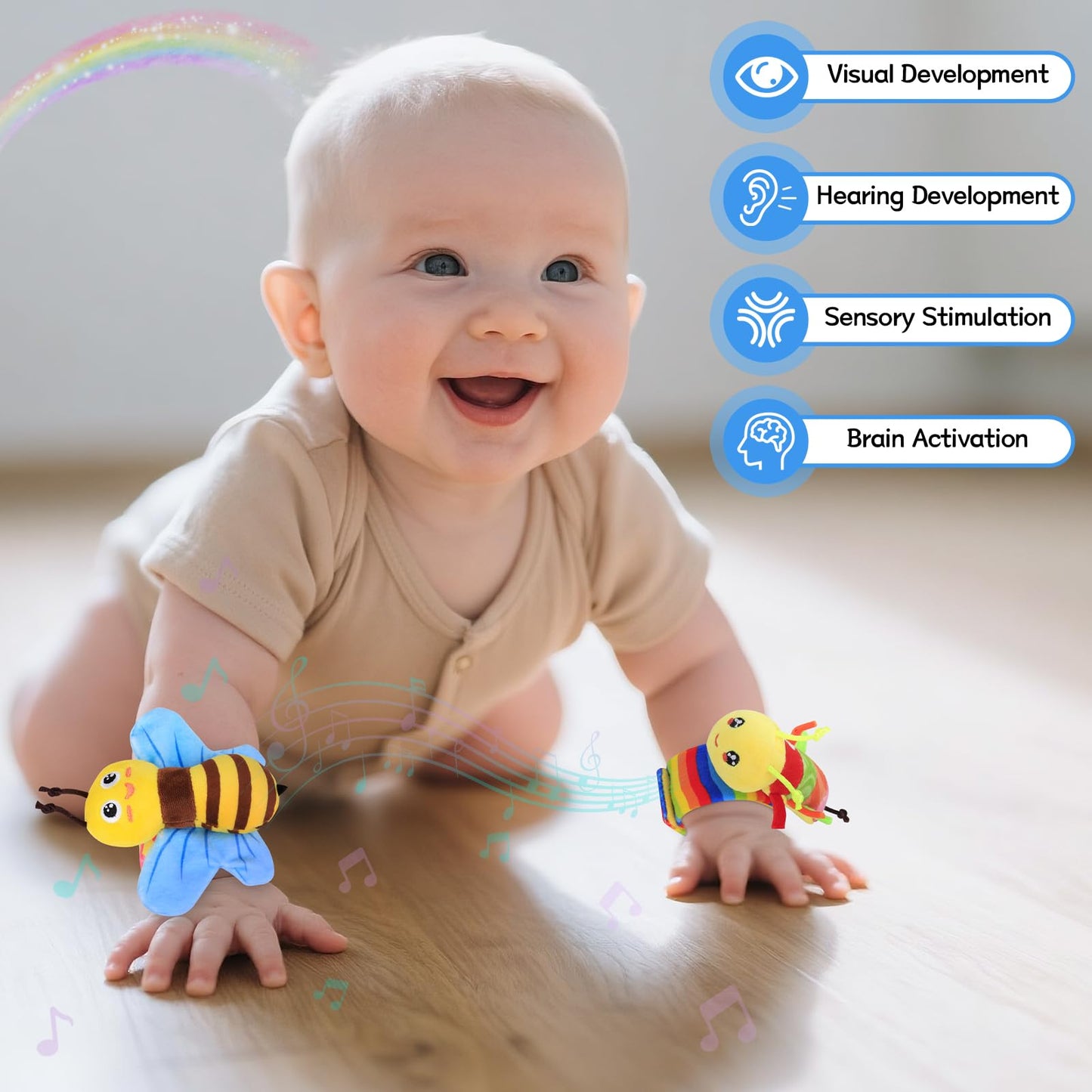 Baby Sensory Toys 0-6 Months, Socks and Foot Finder Set with Sounds for Babies 6-12 Months, Wrist Rattles for Babies 0-12 Months, Newborn Essentials Toy, Toddler Baby Boy Girl Shower Gifts