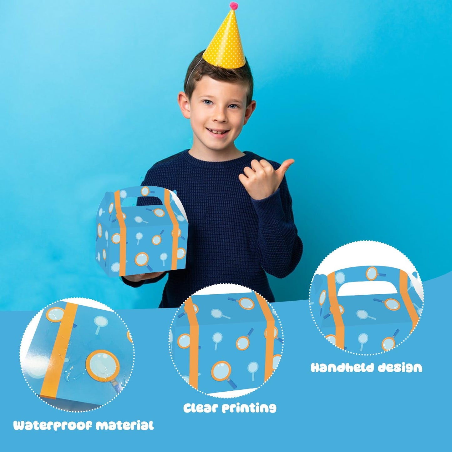 Zoketriton 24 Pack Orange Blue Party Favor Treat Boxes, Blue Orange Cartoon Print Party Goodie Candy Treat Present Boxes Recycled Party Favor Boxes for Birthday Party Supplies Decoration