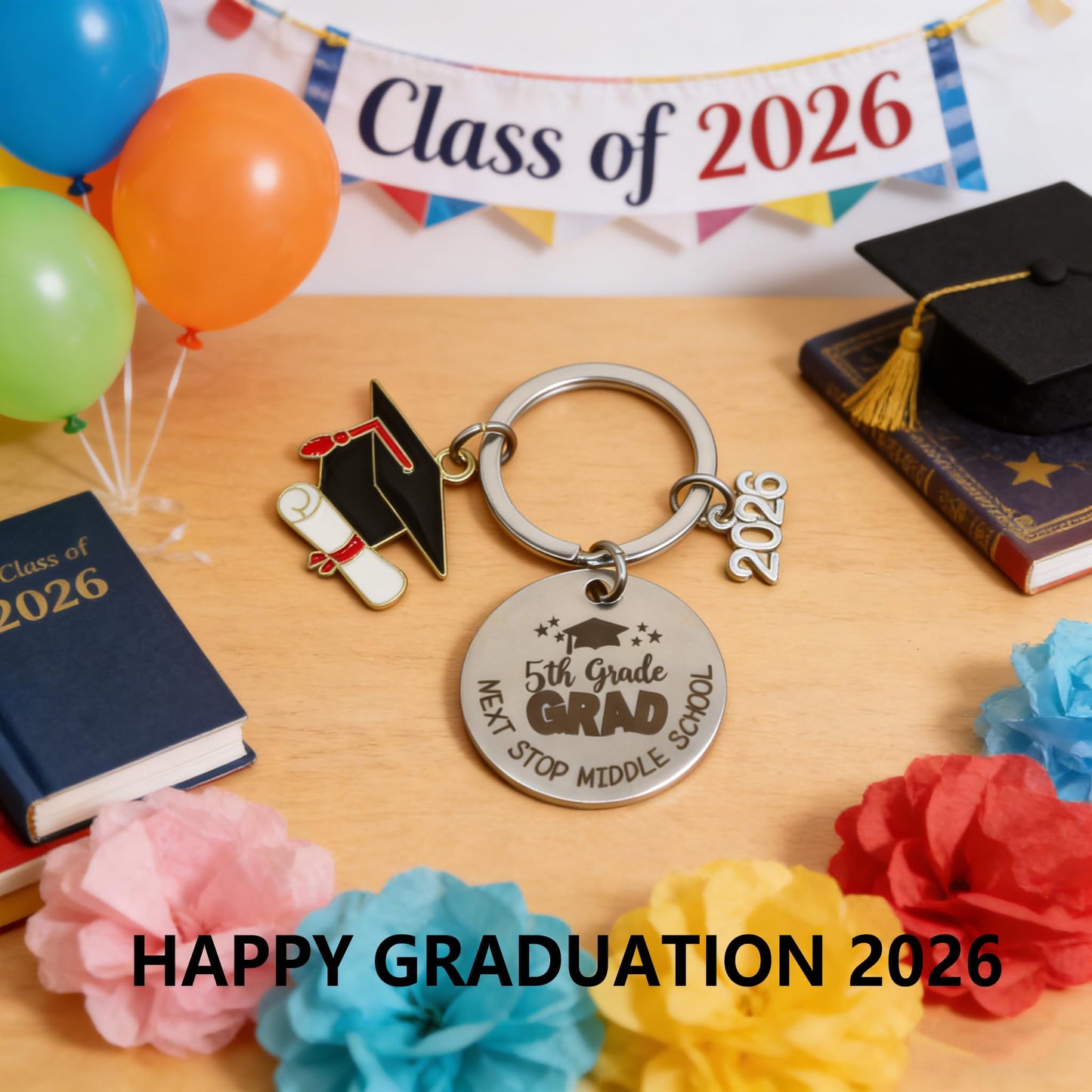 5TH Grade Graduation Gift, 5TH Grade Graduation Keychains, 5TH Grade Graduation Decorations Party Supplies Class of 2026, Last Day of Elementary School Grad Gifts for Girls Boys Party Favors