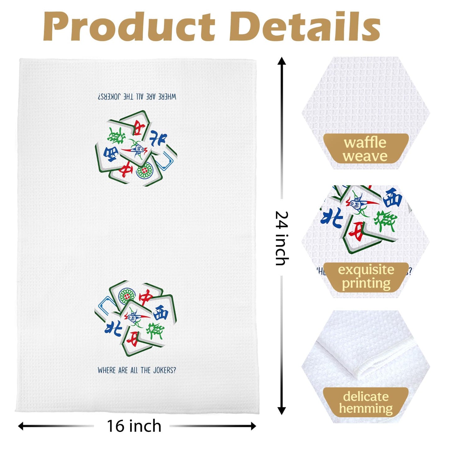 Mahjong Gifts Kitchen Towels Set - Mahjong Decorative Waffle Weave Dish Towels, Hand Towel, Tea Towel, 16x24 Inch Set of 2