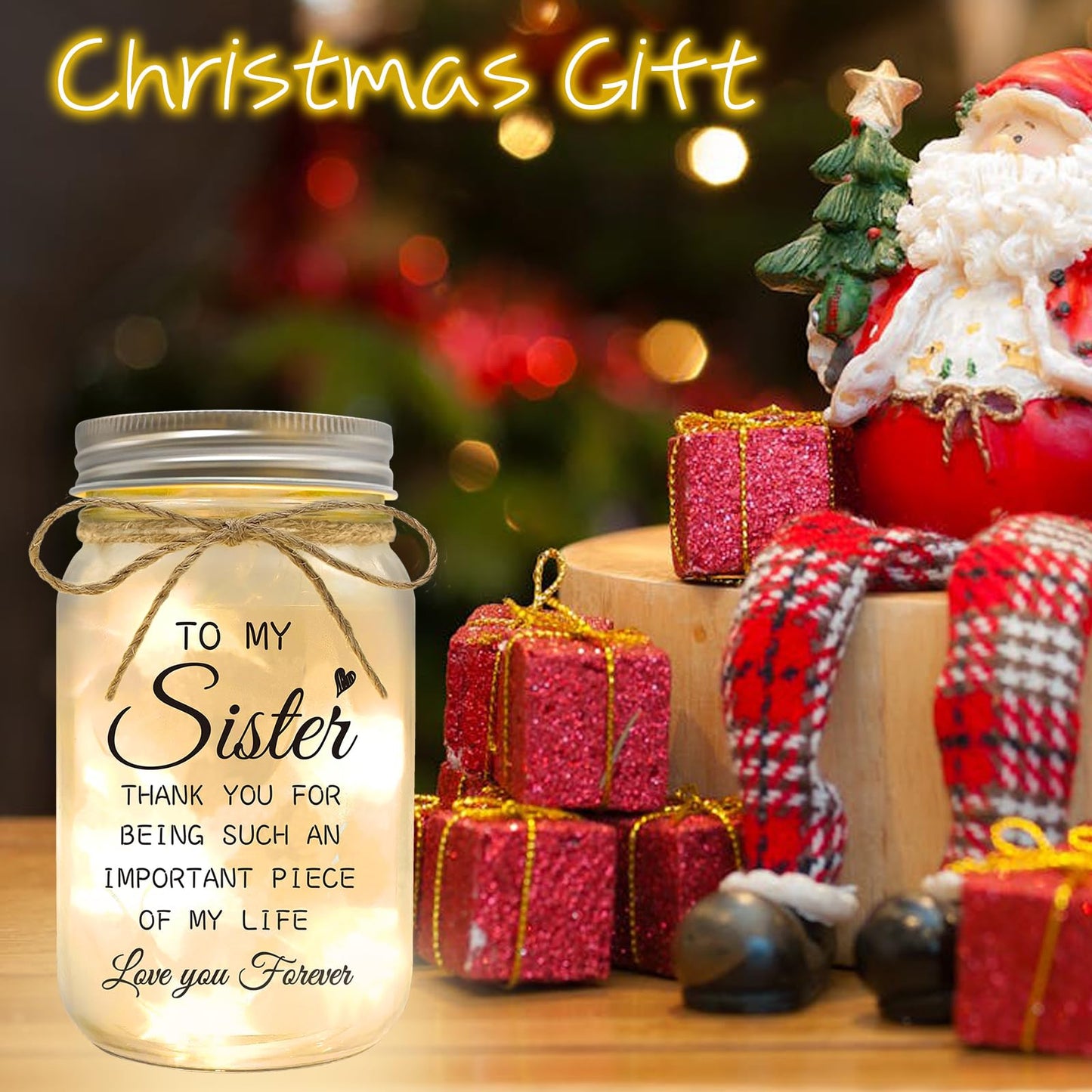 Sister Gifts - Mason Jar Night Lights with Warm Lights for Sisters, Unique Sister Birthday Gifts Ideas for Mothers Day Christmas Valentines Day, Heartfelt Home Decor Gift