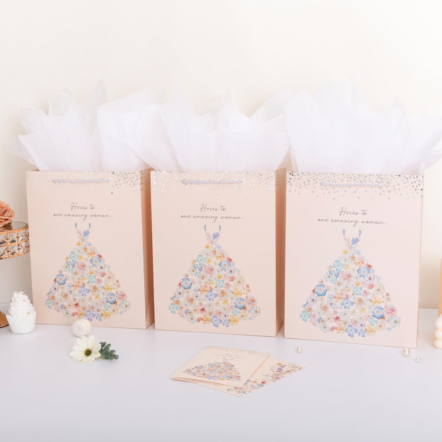 Crisky 13" Large Bridal Shower Bag with Cards Gift Bag with Tissue Paper, Gift Card(Here's to One Amazing Women) for Wedding, Bridal Shower, Engagement Party
