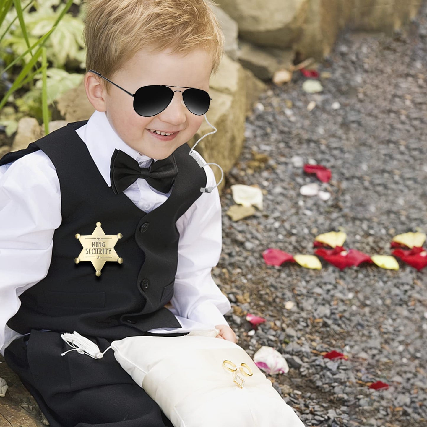 Ring Security Wedding Set - Bow Tie, Badge, Sunglasses, Earpiece, Proposal Card for Kids (1 Set)