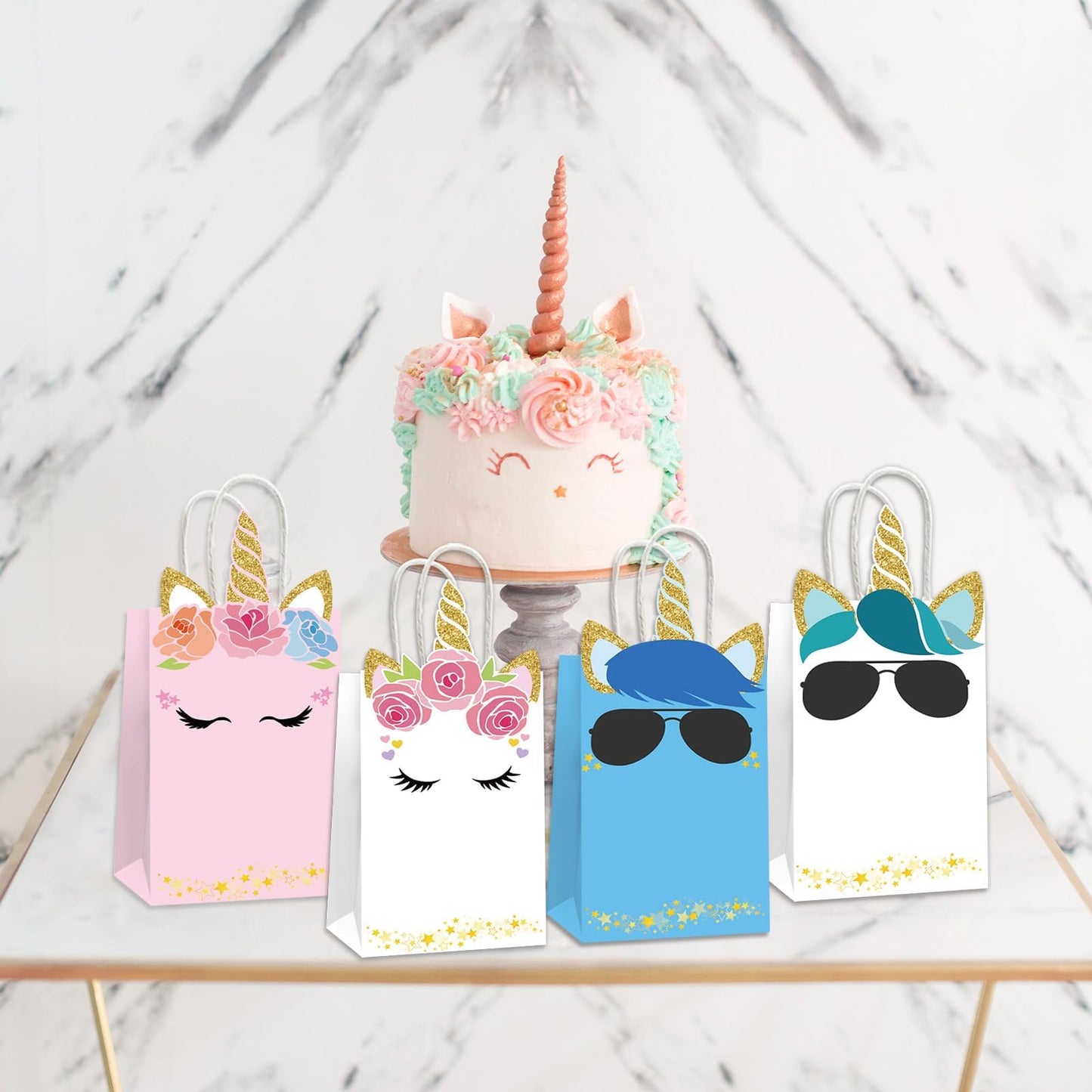 ojustbeok 12PCS Unicorn Party Favor Bags Rainbow Unicorn Birthday Party Disposable Treat Bags with Handles Gift Bag for Girls and Boys Birthday Baby Shower Decorations Supplies