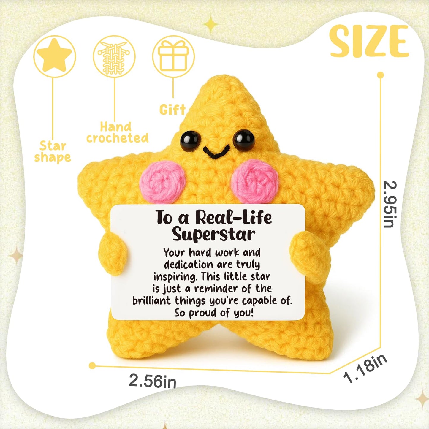 Crochet Star Congratulations Gift, Proud of You & Achievement Keepsake for Coworker & Student Graduation, New Job Promotion Desk Buddy, Motivational Decor for Men Women, Christmas Stocking Stuffer