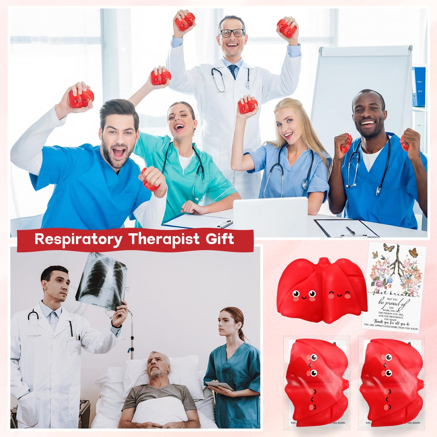Arrowbash 20 Sets Respiratory Therapist Graduation Gifts Bulk Lung Stress Balls Relief Stress Inspirational Squeeze Balls with Cards for Adults Respiratory Therapy Care Staff Office RT Nursing Work