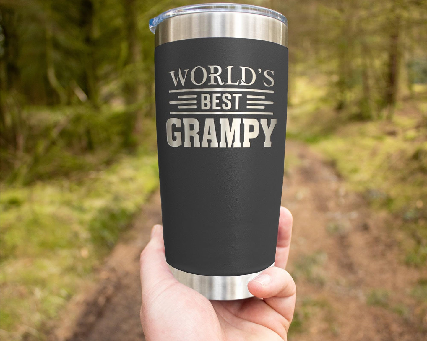 World's Best Grampy Tumbler - Best Grampy Laser Engraved - Grampy Mug - Father's Day Gift - Birthday Gift For Grampy - Grampy Coffee Mug - Stainless Steel Travel Tumbler 20Oz, Black