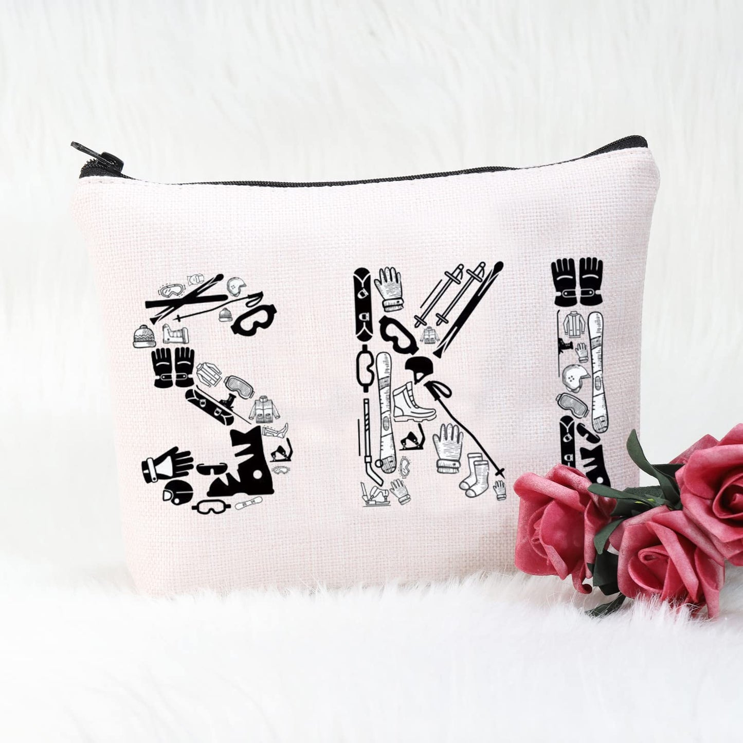 POFULL Winter Sport Gift Skiing Cosmetic Bag For Ski Lover Snow Skiing Gift (SKI Cosmetic Bag)