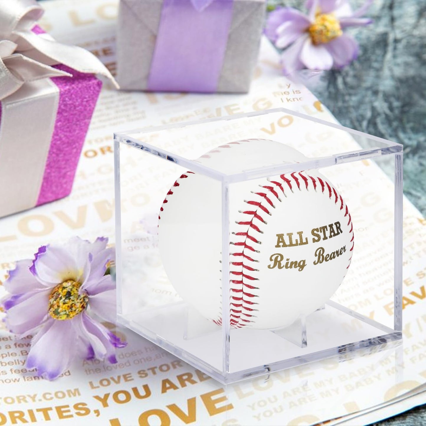 WANGDEFA Ring Bearer Baseball with Display Case - All Star Wedding Gift - Will You Be My Ring Bearer?
