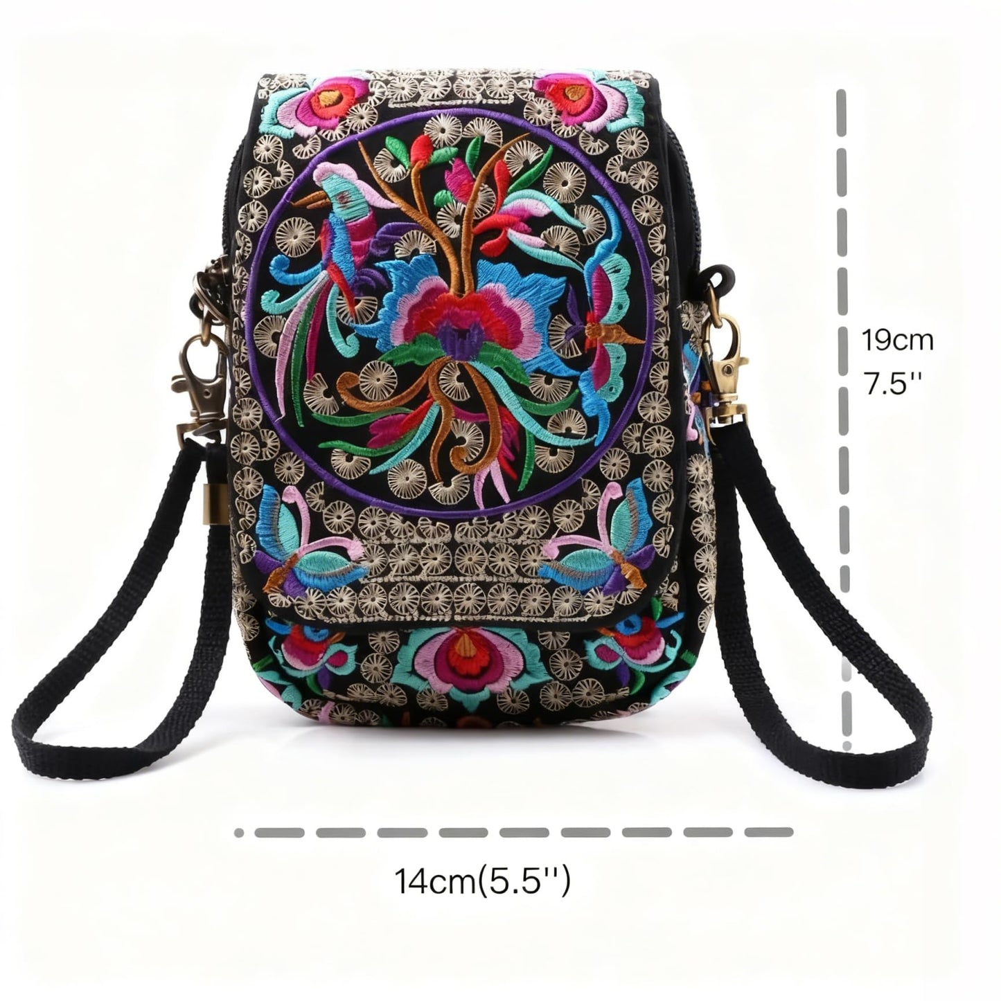 AWXZOM small Embroidered purse,Embroidered cell phone crossbody bag Coin Purse mexican purse Vintage wallet small crossbody cell phone purse