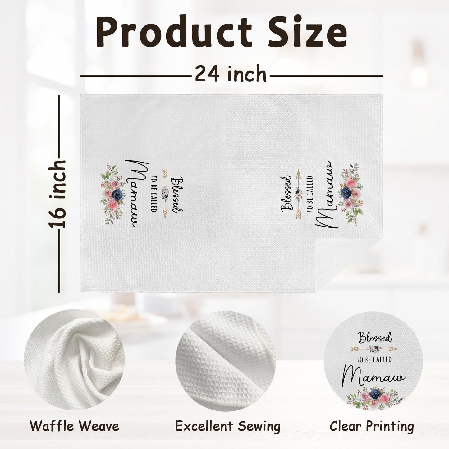 Mamaw Gifts Kitchen Towel and Dish Towel, Blessed to Be Called Mamaw Hand Dish Tea Towels for Kitchen Bathroom, Grandma Floral Hand Towels, Mothers Day Birthday Gifts for Grandma, 16x24 Inch