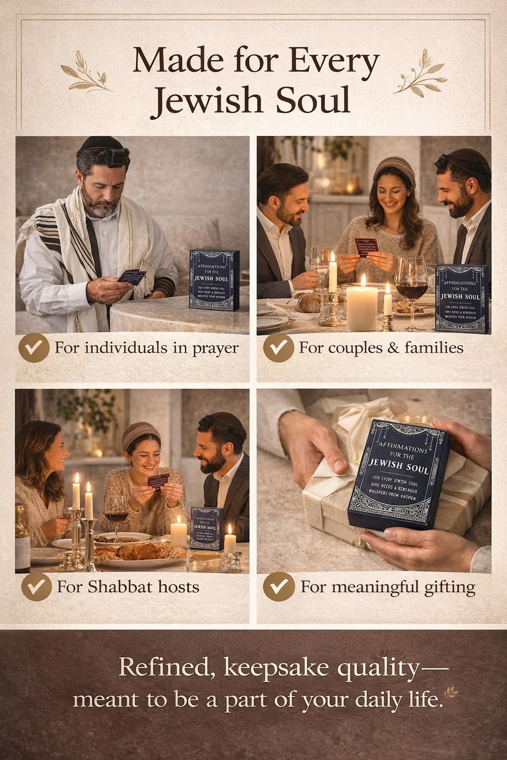 Isaac Liev Positive Jewish Affirmation Cards for Men & Women Kids & Teens– 50 Spiritual Daily Affirmation Quotes Card Deck – Meaningful Jewish Gifts Judaica Gift for Friend, Shabbot Host & Holidays