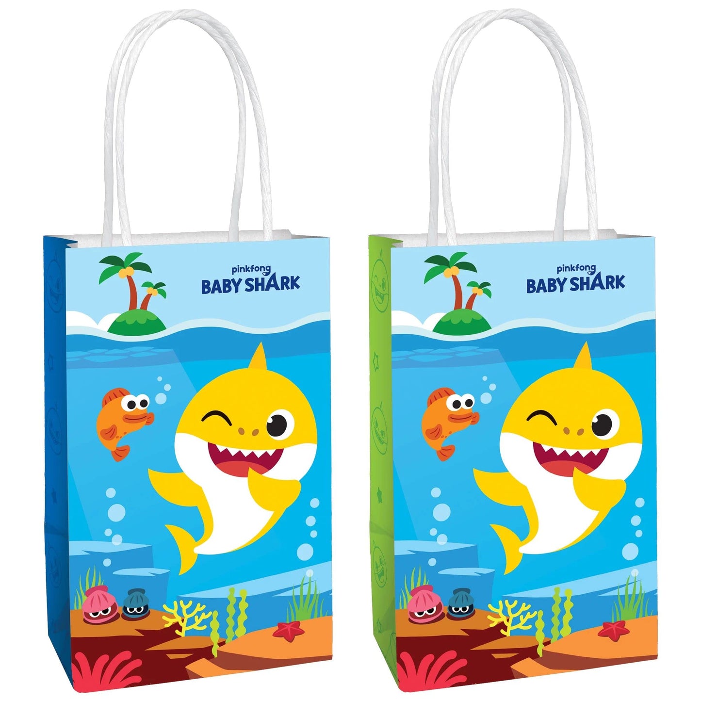 Printed Paper Kraft Bags - 5.25" x 8.5" x 3.25", 8 Pieces - Perfect for Parties, Gifts & Goodies, Baby Shark