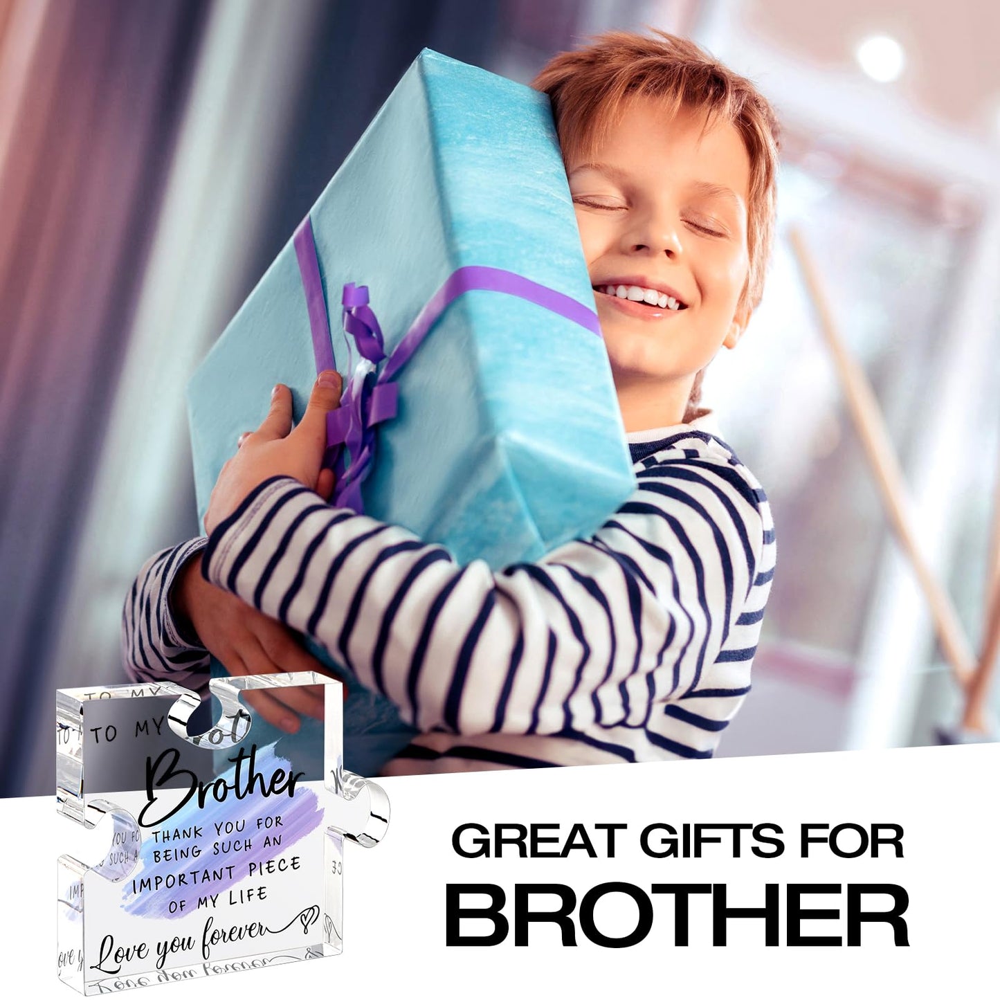 Gifts for Brother - Brother Gifts from Sister - Christmas Birthday Gifts for Brother - 4 * 4.7" Acrylic Puzzle with Gifts Box, Brother Fathers Day, Gifts from Sister, Best Brother Ever Plaque