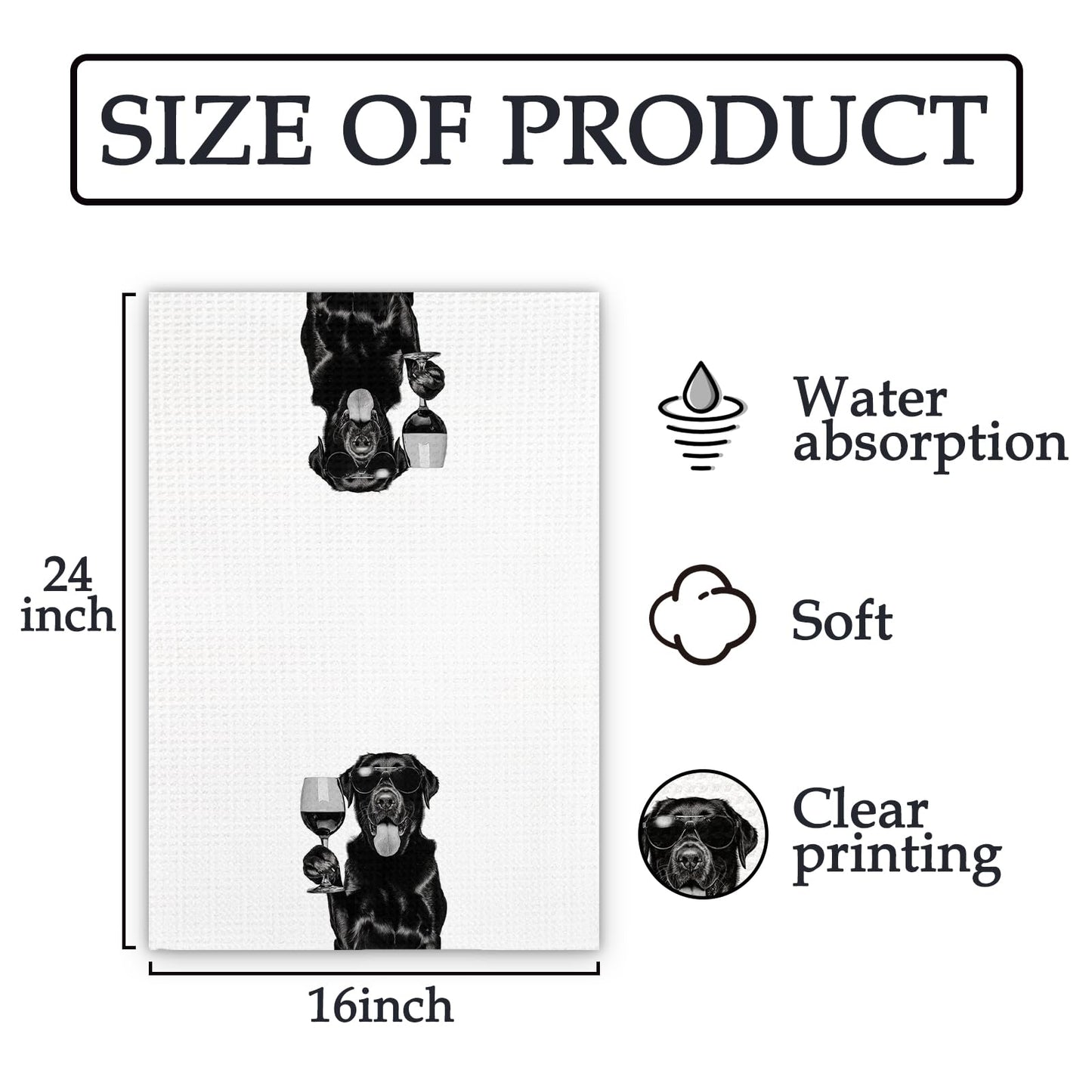 Black Lab Gifts Wine Dog Kitchen Towels, Gifts for Labrador Retriever Wine Lovers Decorative Hand Dish Towel for Kitchen Home Bar, Black Labrador Retriever Gift Home Bar Decor(16x24Inch)