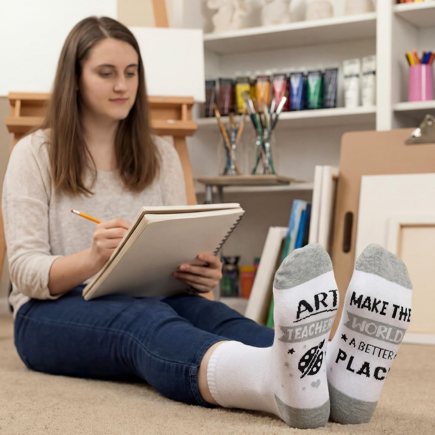 Remerry 7 Pcs Art Teacher Appreciation Gifts Include 16 oz Glass Cup Cosmetic Bag Socks Keychain Bracelet Card and Gift Box Ideas Thank You Basket for Art Teacher from Students