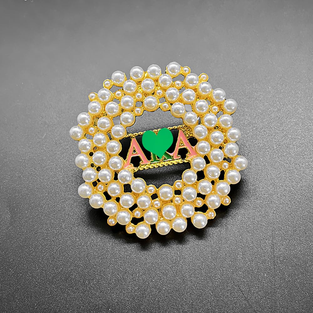 Fashion simulation pearl inlaid metal greek letter sorority society golden brooch