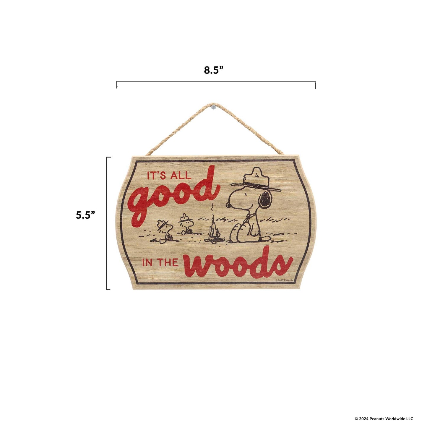 Peanuts Snoopy It's All Good In the Woods Hanging Wood Wall Decor - Fun Snoopy Sign for Cabin, Lake House or Camper