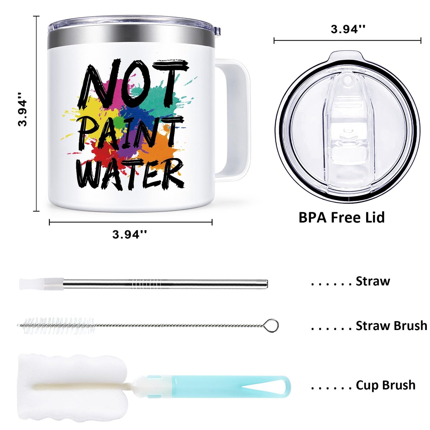 Lifecapido Not Paint Water Coffee Mug, Art Teacher Appreciation Gifts for Teacher's Day Christmas, Gifts for Art Teacher Artist Painters Coworker, 14Oz Stainless Steel Coffee Mug with Lid, White