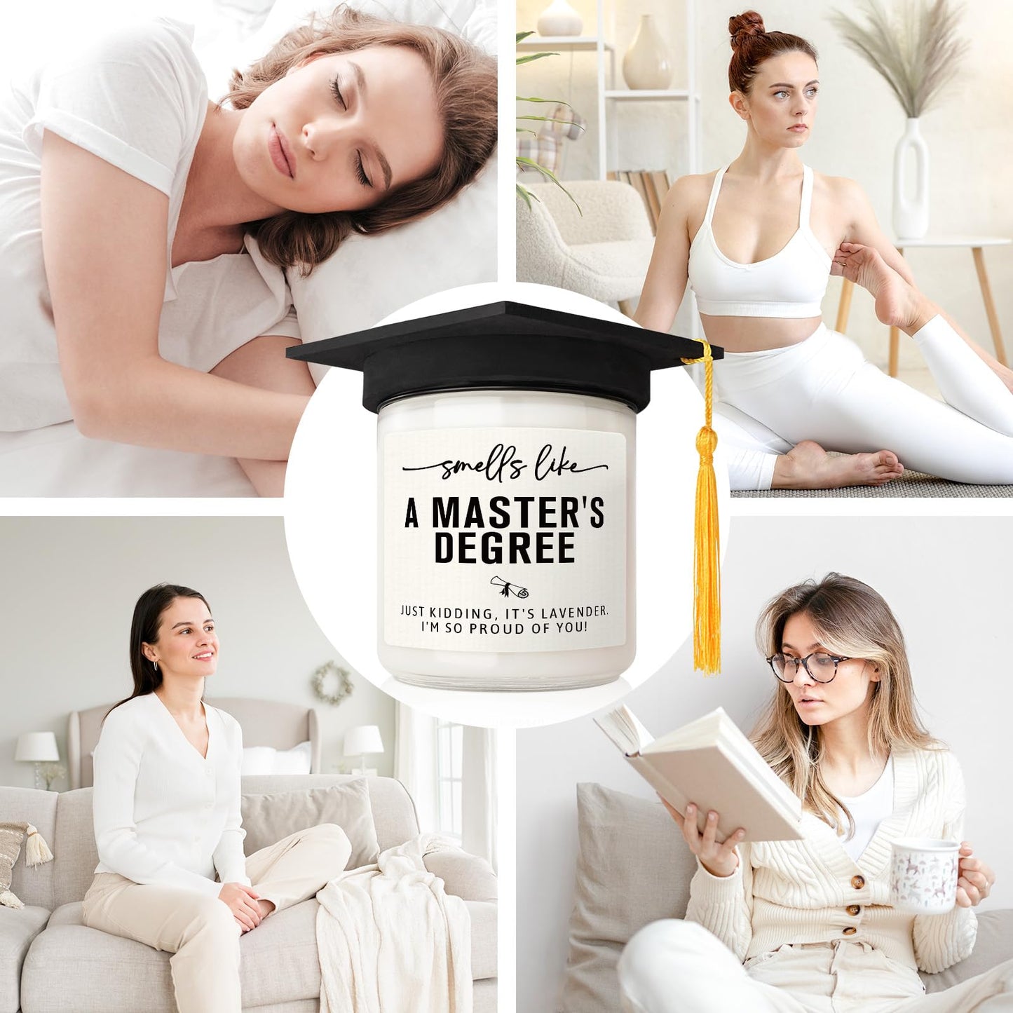 Masters Degree Graduation Gifts- Funny Masters Degree Candle with Mortarboard- Graduation Gift for Her/Him/Graduates, Grad Gift for Women/Men, Lavender, Soy Wax