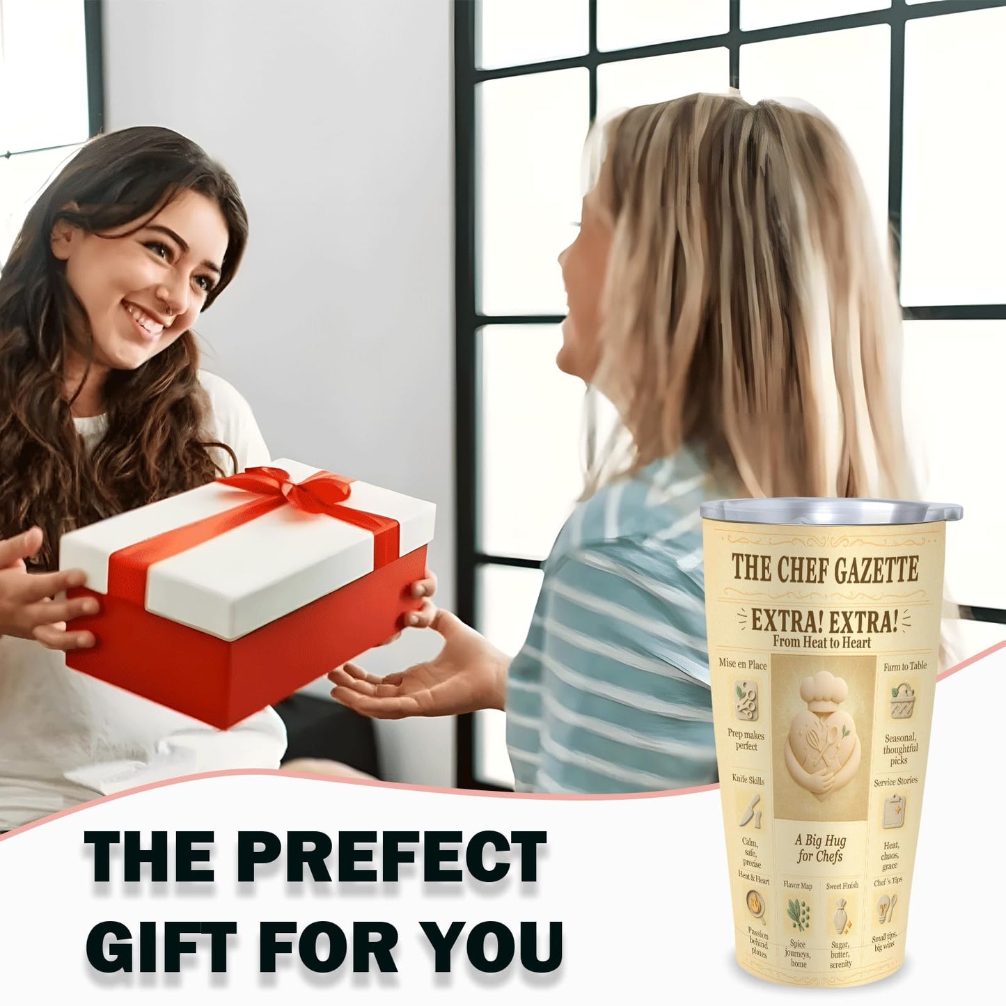 Chef Gifts 20 oz Tumbler, Vintage Newspaper Print Insulated Stainless Steel Travel Mug for Men & Women, Retro Culinary Appreciation Cup