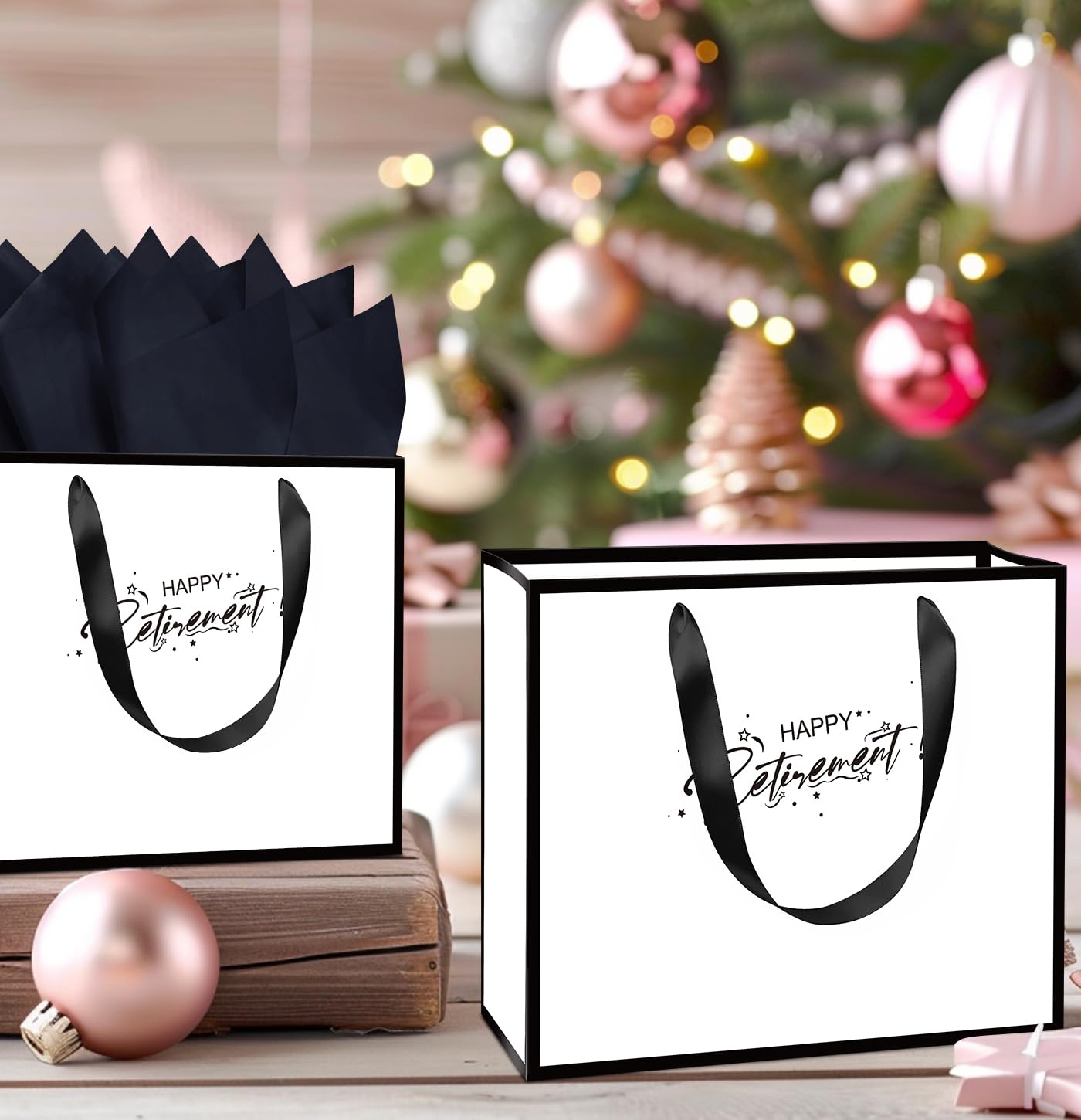 MUNILAIL 13 Inches Retirement Gift Bag Large White and Black Gift Bag with Handle Tissue Paper and Greeting Card for Women Men Retirement Going Away Farewell Party Large Paper Gift Bag