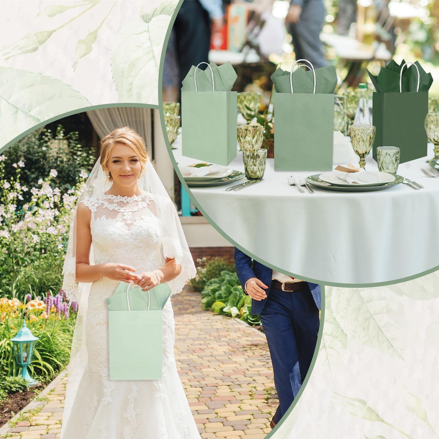 Whaline 36 Pcs Sage Green Paper Gift Bags with Tissue Paper Gradient Green Party Favor Bags with Handle Goodie Candy Treat Bag for Mother's Day Wedding Birthday Baby Shower One Lucky Duck Patry