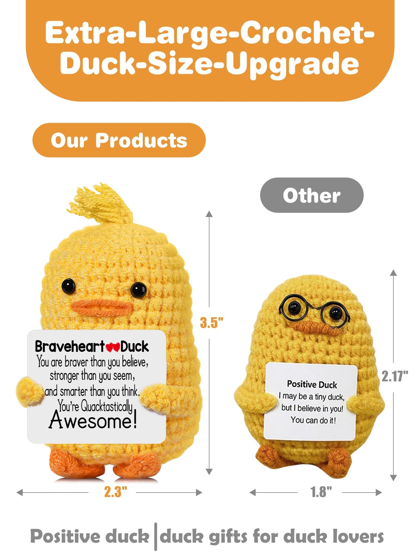 Positive Affirmation Companion Crochet Duck, Inspirational Crochet Animals Stress Anxiety Relief Toys, Handmade Mental Health Gifts for Women Men, Cute Desk Decor for Friends Coworkers Birthday