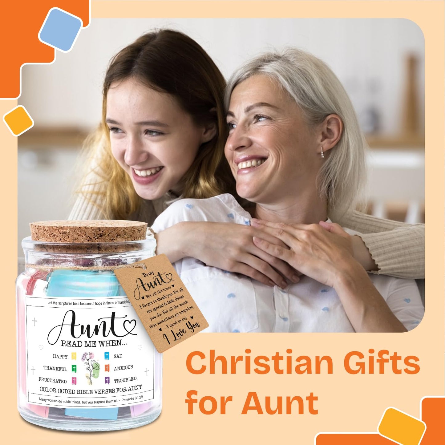 NewEleven Gifts For Aunt - Aunt Birthday Gift From Niece, Newphew, Kids - Auntie Gift Ideas, Christian Gifts For Aunts - Bible Verse Jar