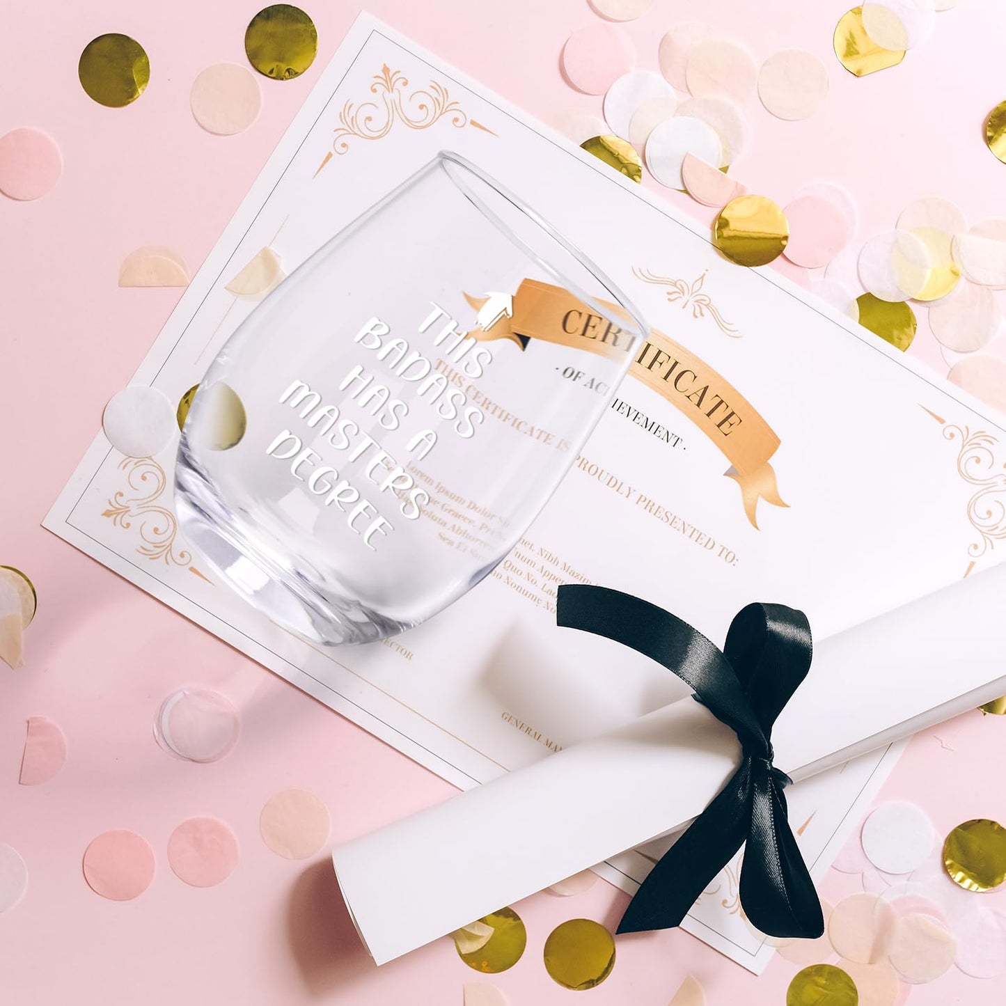 Futtumy Graduation Gifts, This Badass Has a Masters Degree Stemless Wine Glass for Her Women Sister Friends Graduates School Students Congrats Grad Party, Masters Degree Graduation Gifts for Her, 17Oz
