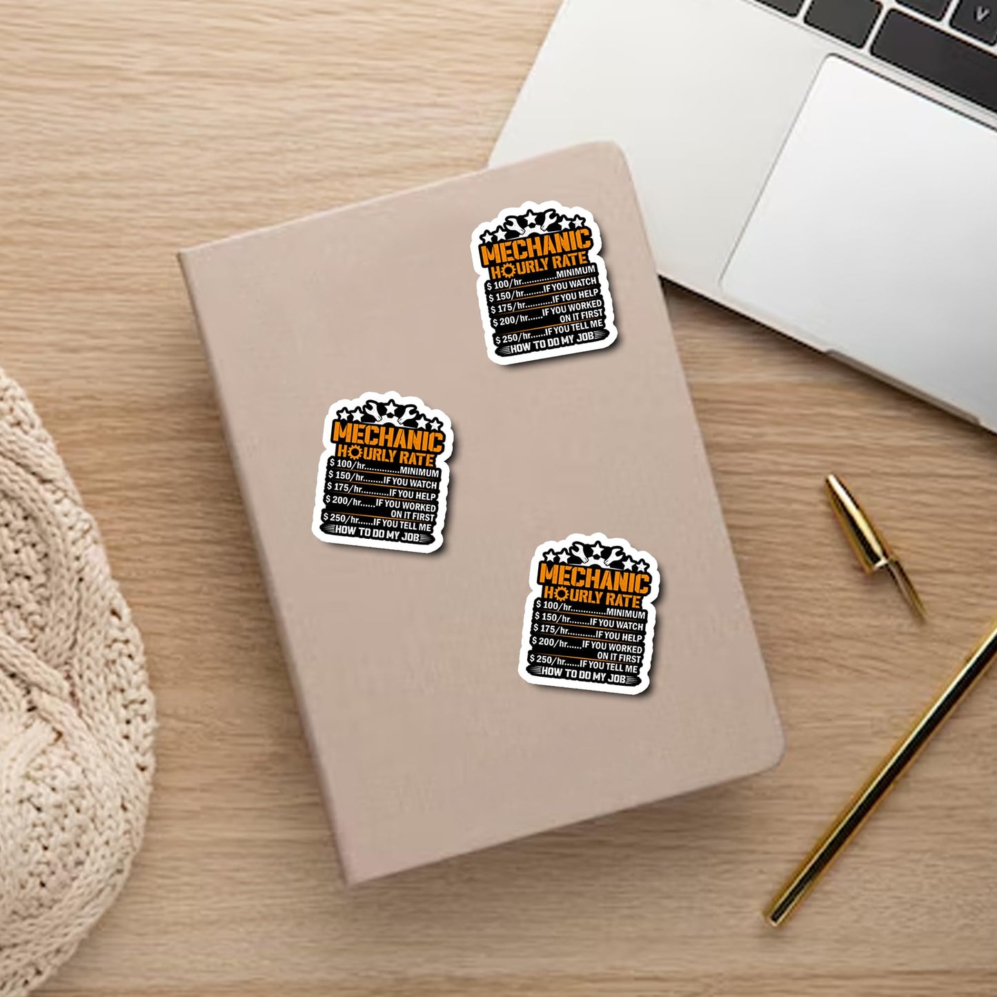 Pack 4PCS Mechanic Hourly Rate Stickers Funny Mechanical Waterproof Vinyl Decal Decor Laptop Phone Case Water Bottle Car Truck Bumper Scrapbook Gifts Birthday Christmas for Adults Men