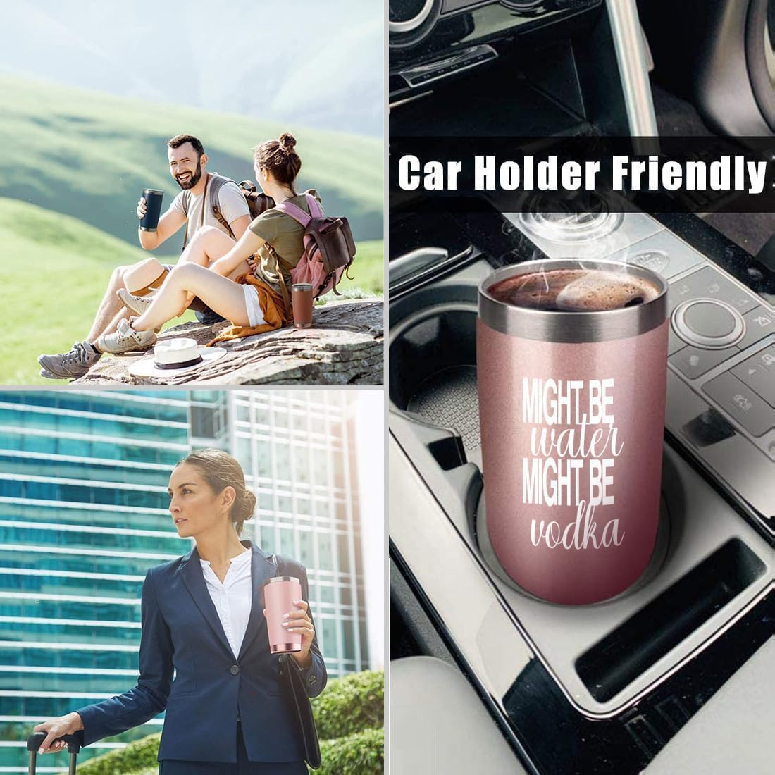 ATHAND Might Be Water Might Be Vodka 20 Oz Insulated Tumblers with Lid & Straw | Double Wall Stainless Steel Vacuum Wine Tumbler Travel Coffee Mugs | Novelty Birthday Gifts For Women (Rose Gold)