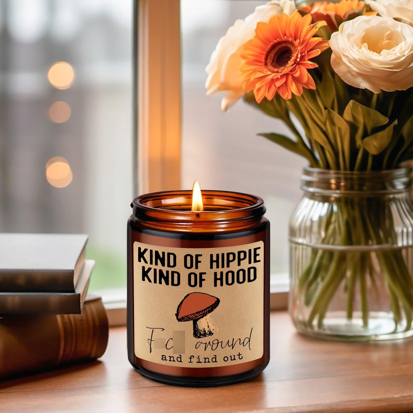 LEADO Kind of Hippie Kind of Hood Scented Candles, Hippie Room Decor - Boho Gifts for Women, Men - Funny Fathers Day, Birthday, Hippy Gifts for Mom, Women, Friend, Bestie, BFF, Her, Boho Stuff