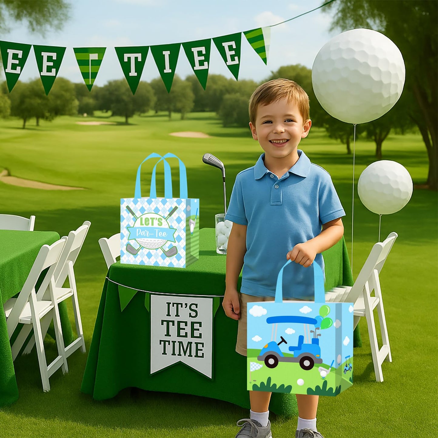 12PCS Golf Party Treat Bags Golf Birthday Party Supplies Golf Themed Favor Bags Non-woven Pink Golf Ball Candy Gift Bag with Handles for Let's Par-tee Retirement Baby Shower Decor