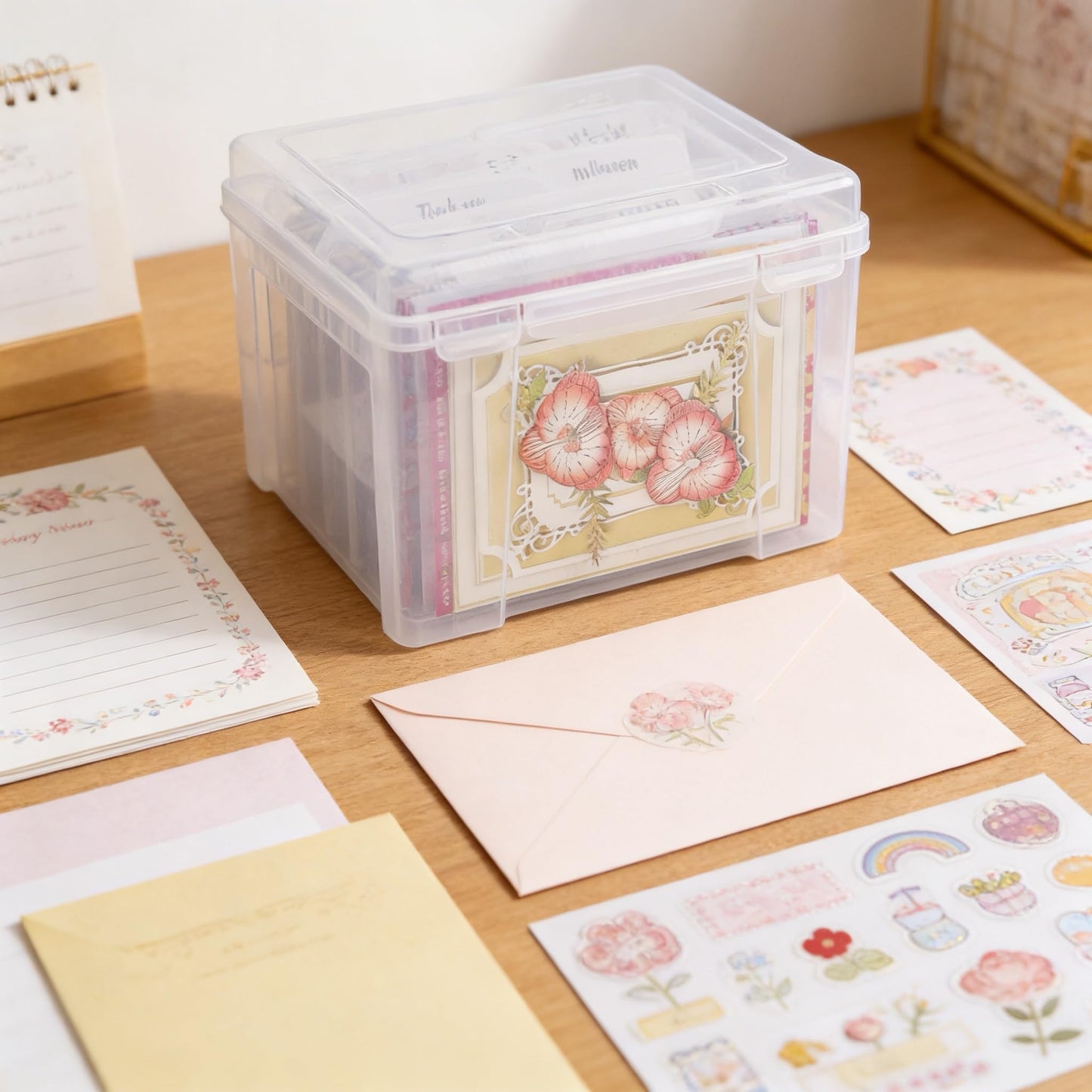 Greeting Card Storage & Organizer Box with 6 Removable Dividers for Holiday Birthday Get Well Cards Photos, Crafts, Scrapbooking(Clear)