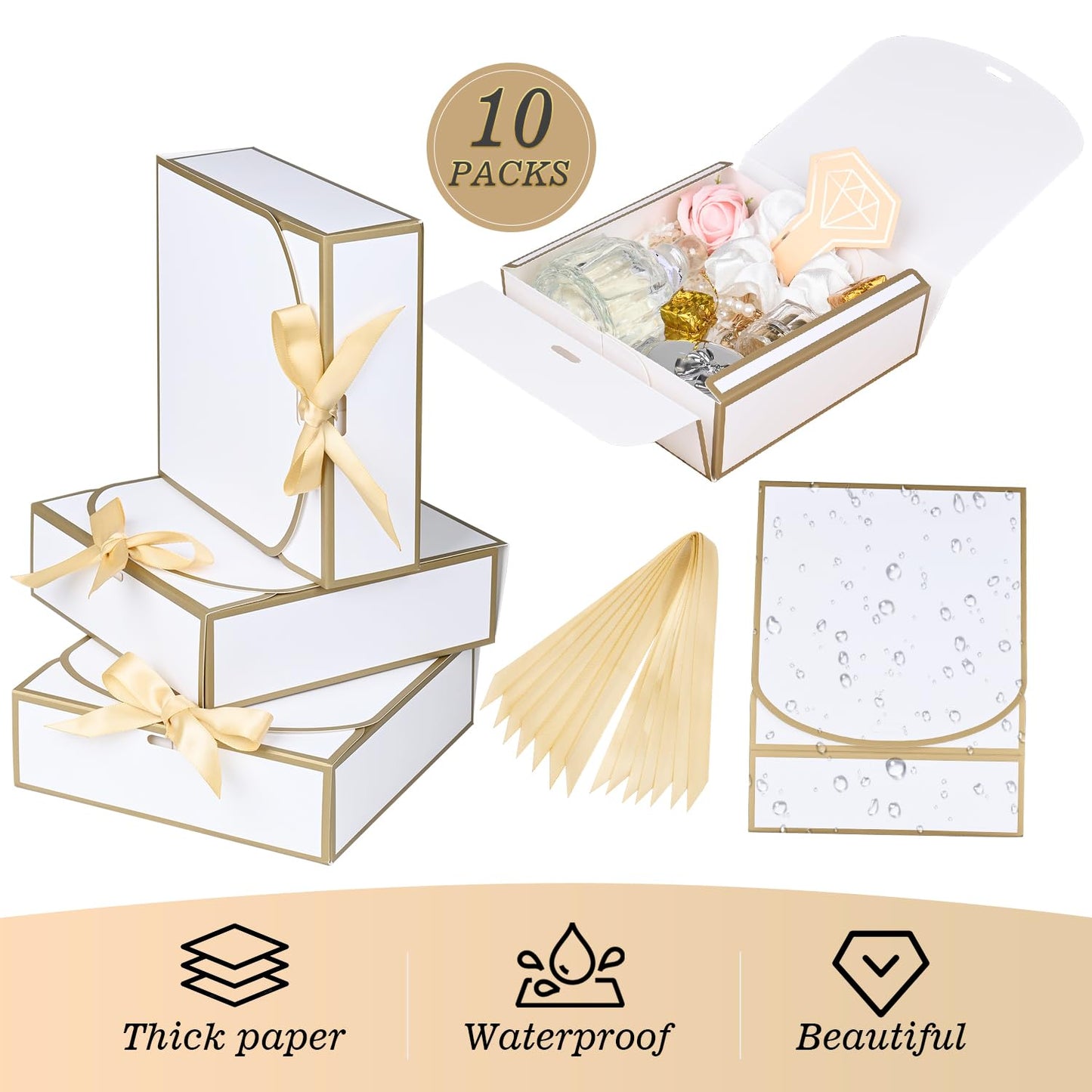 10Pack Small Gift Boxes, 6.5''x6.5''x2'' White Gift Boxes with Ribbon, Small Boxes for Gifts Birthday Wedding Party Valentine's Day Mother's Day